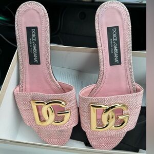 Dolce & Gabbana pink & gold slides slippers sandals